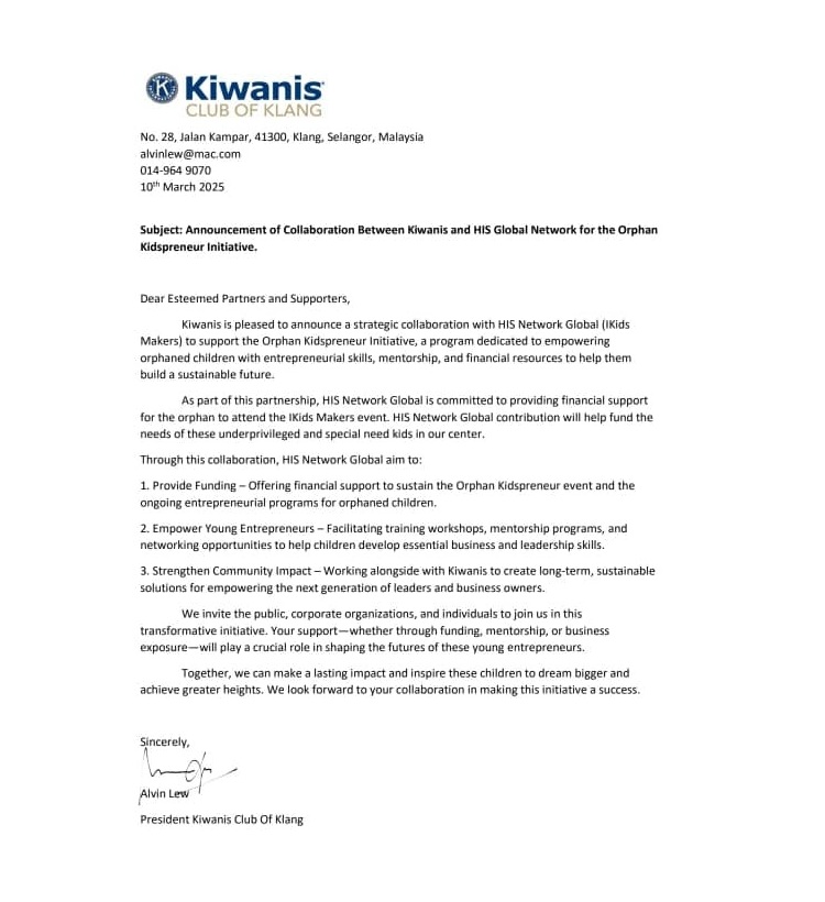 Kiwanis Collaboration Letter