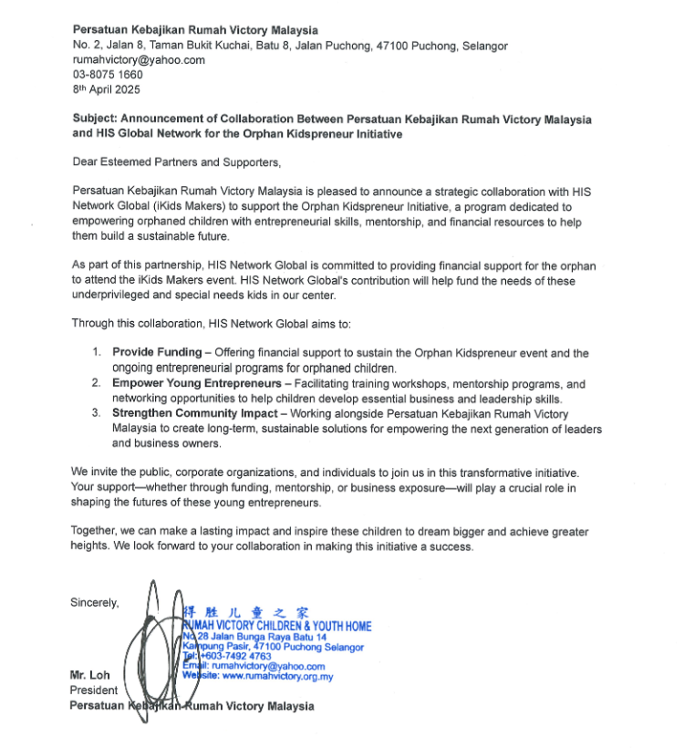 Rumah Victory MOU Letter